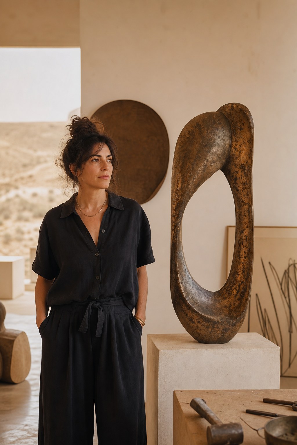 Oren Weiss with bronze sculpture